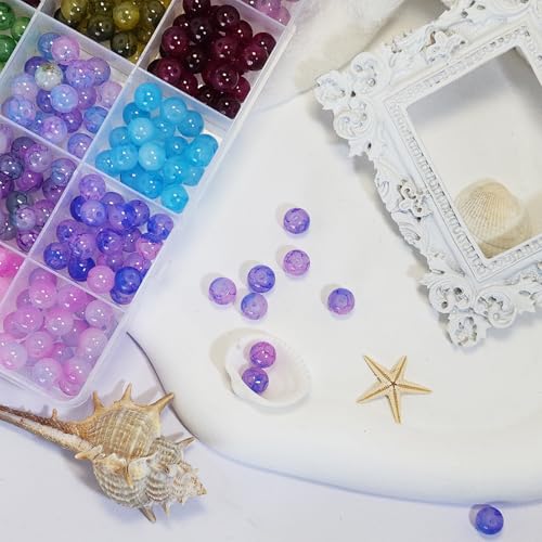 1200PCS 8mm Glass Beads Bracelet Making Kit, 24 Colors Crystal Beads for Jewelry Making, 2 Box Cataclastic Lineation Beads Suitable for Beginners - color: 2 Box