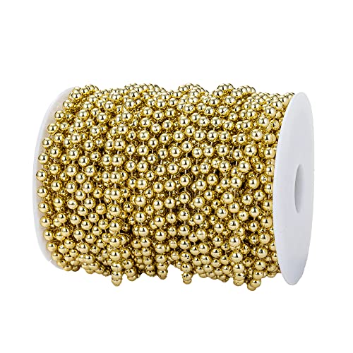 6mm Crafts Faux Pearl Beads Garland Pearl Bead Roll Strand of Pearls to Decorate Floral Centerpieces Wedding Party Favor Christmas Tree(82 Feet Gold) - color: Gold, size: 6 mm