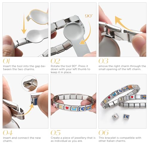 Stainless Steel Italian Charm Bracelet, 18 Link Starter Bracelet 9mm Charms | Italian Charm Bracelet with 9Pcs/20Pcs Charms and Opening Tools, Classic 9mm Modular Charm, Personalized Jewelry Gift - color: D-Gold