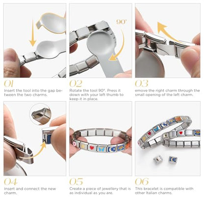 Stainless Steel Italian Charm Bracelet, 18 Link Starter Bracelet 9mm Charms | Italian Charm Bracelet with 9Pcs/20Pcs Charms and Opening Tools, Classic 9mm Modular Charm, Personalized Jewelry Gift - color: Gold