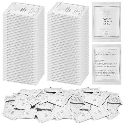 100 Pack Jewelry Cleaning Wipes Jewelry Cleaner Towelettes for Shine Jewels Individually Wrapped Travel Polish and Remove Tarnish to Restore Brilliance for Gemstones Pearls
