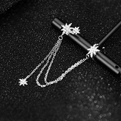 SLUYNZ 925 Sterling Silver Fashion Star Cuff Earring Chain for Women Star Crawler Earring Wrap Earrings - color: One Earring(Left)-A-Silver