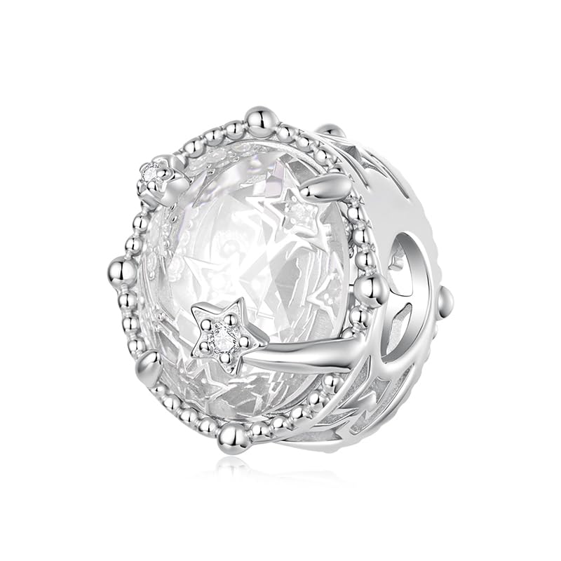 Celestial Bead Charms for Bracelets, Star Moon Dreamcatcher Dangle Charms, Silver Tone Copper, Glass Resin CZ Accents, Charm Beads for Women Jewelry Making, Gift Box Included - color: Clear Star Glass Bead Charm
