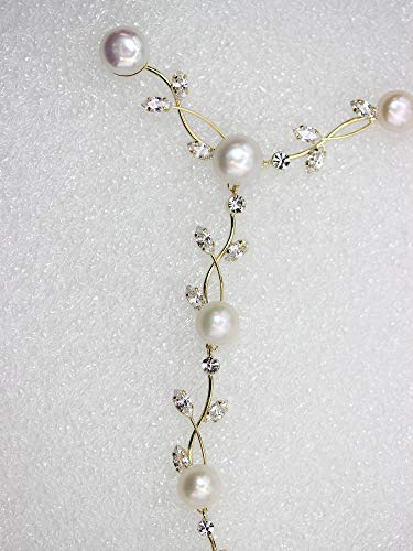 Faship Genuine Freshwater Pearls Floral Necklace Earrings Set | Premium CZ Crystal, Gorgeous, Sparkling - color: Clear/Gold-plated