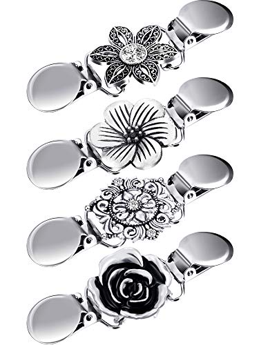 Jetec 4 Pieces Vintage Sweater Shawl Clips Retro Cardigan Collar Dress Shirt Brooch Clips for Women Wearing, 4 Styles - style: Flower Style