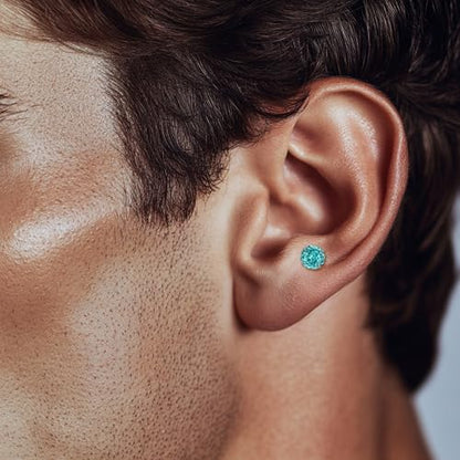 Zircon Flat Back Screw Hypoallergenic Surgical Steel Stud Earrings - color: Paraiba Green, size: 1ct - 0.24 Inch (6mm)