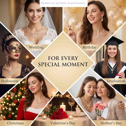 Kamirola Women's Wedding Jewelry Leaf Cluster Flower Crystal Dangle Earrings Pendant Necklace Set for BridalCrystal Bridal Jewelry Set - color: Gold White