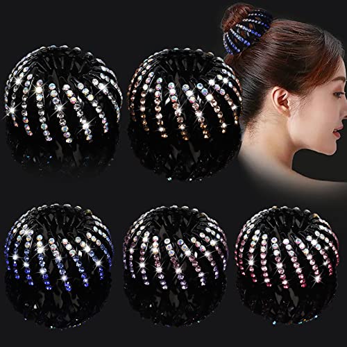 DI QIU REN 5pcs Rhinestone Bird Nest Clips Secure Ponytails and Hair Buns | Expandable Spiral Design, Sparkling Accent Detail, Lightweight Hold, Quick Styling for Thick, Thin, Curly, Straight Textures - color: Color-5