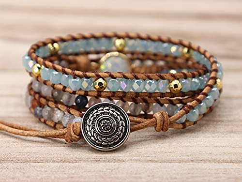 Women Wrap Bracelets Boho Natural Stone Jasper Turquoises Strand Bracelet Jewelry Collection - color: Nature stone