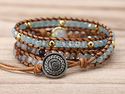 Women Wrap Bracelets Boho Natural Stone Jasper Turquoises Strand Bracelet Jewelry Collection - color: Nature stone