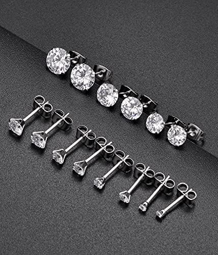7 Pairs 18G 20G Stainless Steel Stud Earrings Round Cubic Zirconia Barbell Earring Set For Men Women 2MM-8MM Silver Tone - style: D:7 Pairs,Butterfly Backs,18G