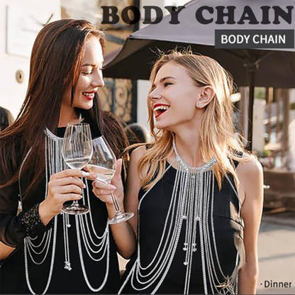 CanB Body Chain Necklace Flower Lace Body Chain Layered Tassel Body Crossover Harness Sexy Body Accessories for Women and Girls