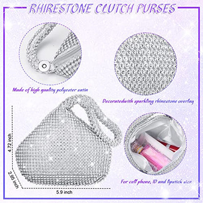 4 Pcs Silver Clutch Purse Jewelry Set for Women Rave Accessories Evening Rhinestone Purse Silver for Bride Wedding - style: Modern Style