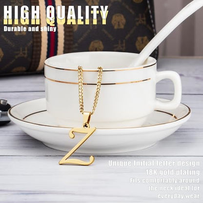 Suweibuke Initial Necklace for Men Women Boys Girls, 18K Gold Plated 26 Letters Pendant Necklace, Personalized Jewelry Gifts - color: Gold--1Z