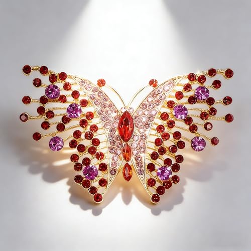 Dainty Rhinestone Butterfly Brooch for Women Men Chic Cute Sparkly Crystal Animal Lapel Pins for Suit Dress Hat Bag Tie Wedding Holiday Accessories Jewelry - color: Red