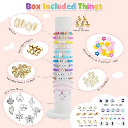 LZOUOWO 5300 Clay Beads Bracelet Making Aesthetic Kit, Polymer Heishi Beads | Preppy Friendship Bracelet, Pearl Disc Beads Charms for Jewelry Making, DIY Creative Gift for Girls 8-12 Teens - color: 5300pcs