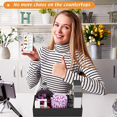Black Bamboo Drawer Organizer - Silverware&Utensil Holder Organizer for Kitchen Drawers, Multi-Use Drawer Dividers Boxes for Bathroom Counter，Cabinet, Garage, Office Desk, Makeup, Jewelry (12*6*2.5) | Silverware Cutlery Utensil Tray, Multi-Use Drawer Divi