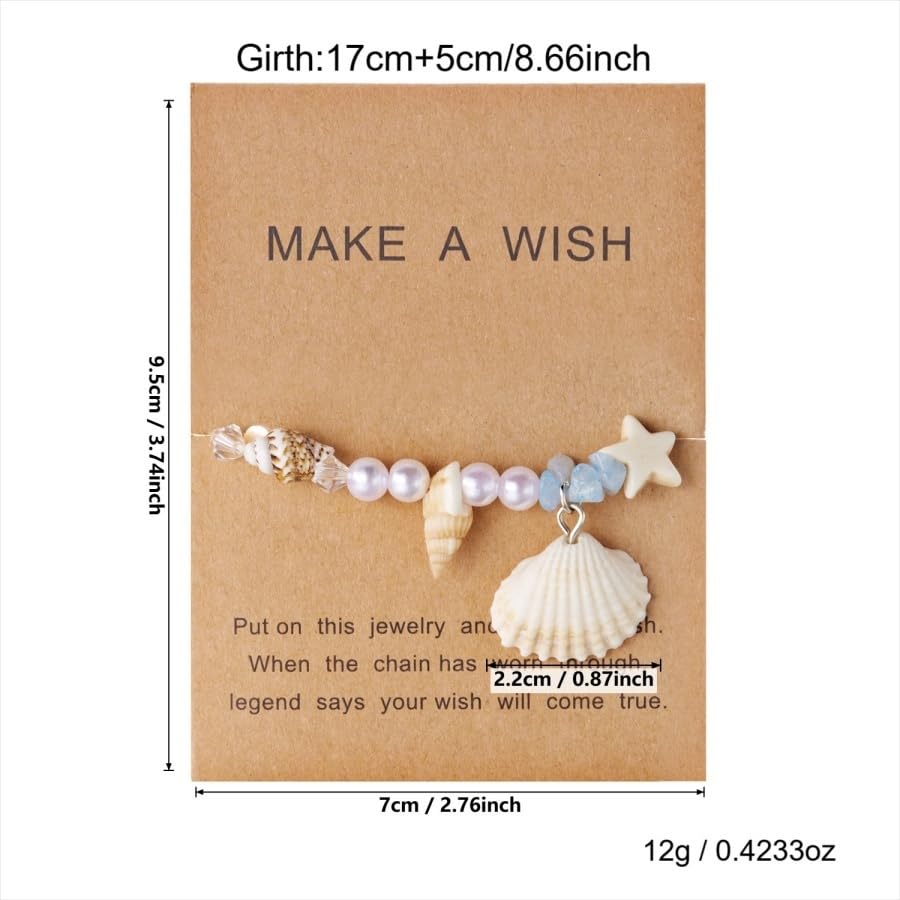Handmade Natural Shell Starfish Beads Bracelets with a Wish Card Bohemia Sweet Seashell Conch Pearl Charm Bracelets for Women Boho Sea Themed Summer Beach Surfer Vacation Jewelry Gifts - style: StyleG