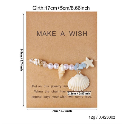 Handmade Natural Shell Starfish Beads Bracelets with a Wish Card Bohemia Sweet Seashell Conch Pearl Charm Bracelets for Women Boho Sea Themed Summer Beach Surfer Vacation Jewelry Gifts - style: StyleG