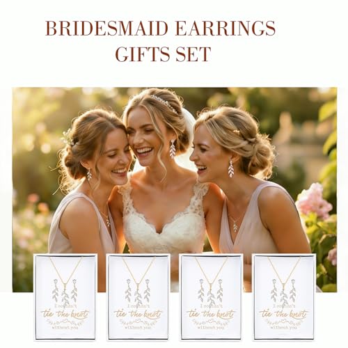 DHQH Bridesmaid Necklace Earrings Set Gifts I Couldn't Say I DO Without You Cubic Zirconia Leaf Pendant Necklace Bridesmaid Proposal Gift Set of 4 6 - color: gold-leaf