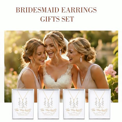 DHQH Bridesmaid Necklace Earrings Set Gifts I Couldn't Say I DO Without You Cubic Zirconia Leaf Pendant Necklace Bridesmaid Proposal Gift Set of 4 6 - color: gold-leaf