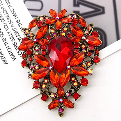 SELOVO Leaf Bouquet Scarf Big Brooch Pin Broach Crystal Jewelry - color: Red