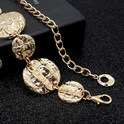 LIMHOO Women's Metal Waist Chain Belts Gold Silver Link Belt for Dresses - color: Circle Gold, size: XL: Length 150cm/59in