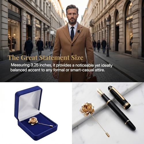 2Pcs Suite Flower Pin Flower Lapel Pin for Men Rose Pins for Suits Silver and Gold Lapels Set Metal Suit Accessory Men's Fashion Brooch Formal Wedding Tuxedo Pins for Men's