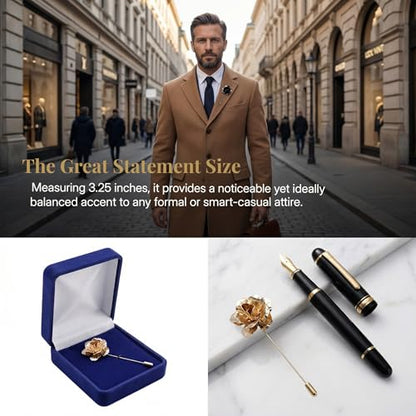 2Pcs Suite Flower Pin Flower Lapel Pin for Men Rose Pins for Suits Silver and Gold Lapels Set Metal Suit Accessory Men's Fashion Brooch Formal Wedding Tuxedo Pins for Men's