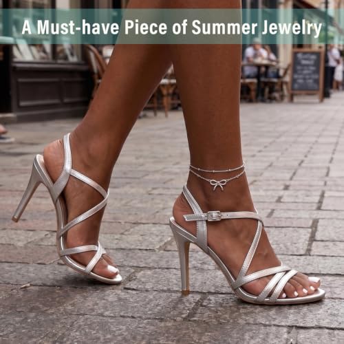Quietsun Trendy 2 Layers Anklet Bracelets for Women-Waterproof-Adjustable-for General/Big Anklets-Gold/Silver - color: Silver