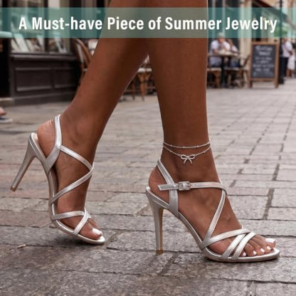 Quietsun Trendy 2 Layers Anklet Bracelets for Women-Waterproof-Adjustable-for General/Big Anklets-Gold/Silver - color: Silver