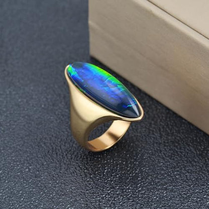 HAIXIAN Exaggerated Gemstone Ring,Big 14K Gold Plated Eye Shape Stone Chunky Statement Ring,Cocktail Party Ring Jewelry Gift for Women - color: A06_Colorful