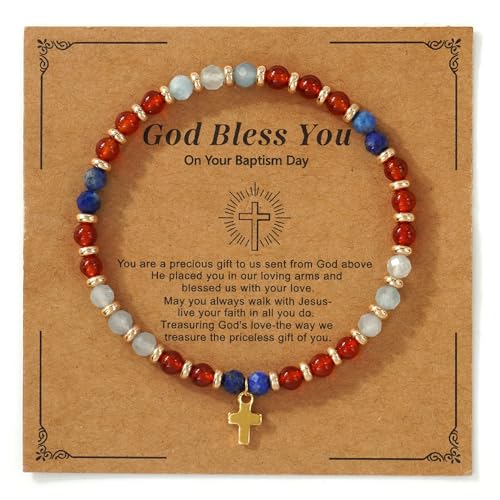 Christian Colorful Natural Gemstones Stone Seed Beaded Bracelets for women Men, Handmade Gold Cross Healing Crystal Jewelry, Lucky Amulet Faith Daily Party Friendship Holiday Gift - color: Red Garnet