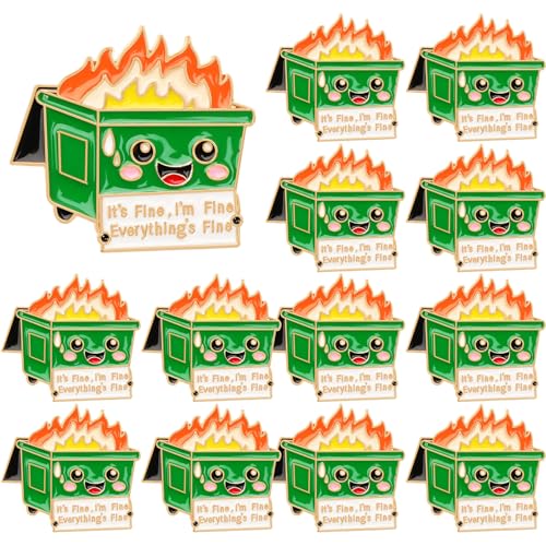 SANNIX 15Pcs Dumpster Fire Pins, Funny Emotional Positive Enamel Dumpster Fire Lapel Pins for Coworkers Christmas Office Gifts Clothes Hats Accessories - style: Dumpster Fire Pin