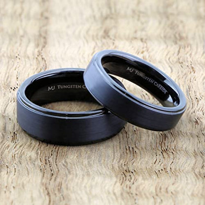 Tungsten Carbide Wedding Bands That Feature Different Finishes and Edge Colors - color: Black/Brushed-6mm