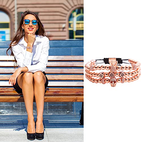 Mens Bracelet Beaded Bracelets Micro Pave Zircon Bracelets for Men Women Bracelets for Men Stainless Steel Cuff Bangle - color: J-rosegold
