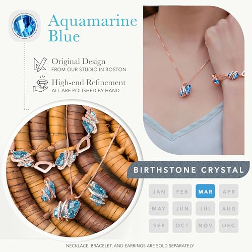 Leafael Wish Stone Pendant Necklace with Birthstone Crystal, 18K Rose Gold Plated/Silvertone, 18" + 2" - color: 103-March December-Aquamarine Blue-Rose Gold Plated