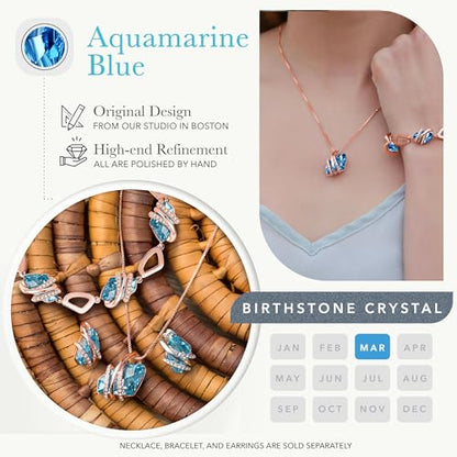 Leafael Wish Stone Pendant Necklace with Birthstone Crystal, 18K Rose Gold Plated/Silvertone, 18" + 2" - color: 103-March December-Aquamarine Blue-Rose Gold Plated
