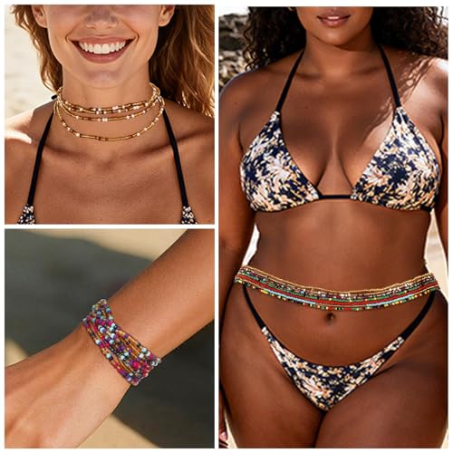 African Waist Beads Chain Layered Belly Body Chain Beach 7Pack Waist Jewelry Body Accessories for Women - size: 31.4 Inch (Pack of 7)