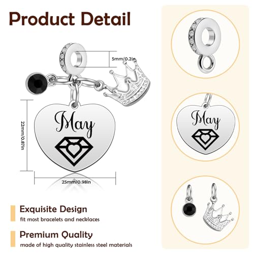 Birthday Gifts for Women Birthstone Charms for Bracelets Necklaces Jewelry Gift for Mom Wife Daughter Granddaughter Niece Sister Girlfriend - color: May