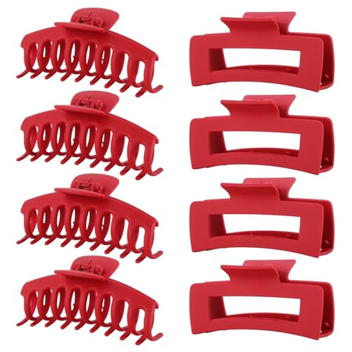 Red Hair Clips for Women - 8 Pack 4.3 Inch Large Hair Claw Clips for Women Thin Thick Curly Hair, Big Matte Banana Clips,Strong Hold jaw clips - color: Red