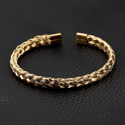 3pcs/set Classical Handmade Braiding Bracelet Hip Hop Men Pave CZ Leopard Head Roman Numeral Bracelet Stainless Steel Jewelry - color: 3pcs K Gold
