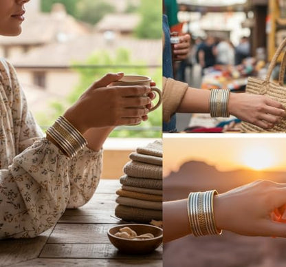 Touchstone Indian Bollywood Handcrafted Slip In Easy To Wear Stylish Wrist Enhancer Designer Broad Jewelry Cuff Bracelet For Women and Men. - style: Braided two tone 1