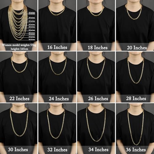 Monily 24K Gold Plated Figaro Chain Stainless Steel Necklace Men Women - color: 24K Gold Plated 12mm
