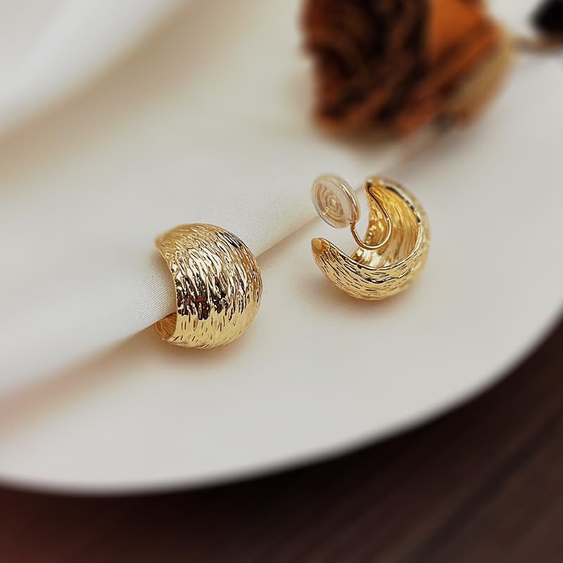 Clip On Hoop Earrings for Women Not Pierced Gold Silver Large Chnky Square Twisted Comfortable Coil Hoop Clip On Earrings - color: Textured Gold