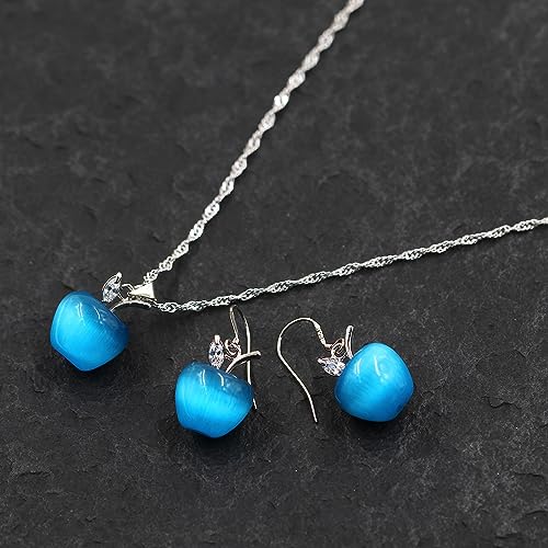 Uloveido Apple Necklace and Earrings Set for Women Cute Apple Jewelry Set for Teacher Mom YL007 - color: Dark Blue