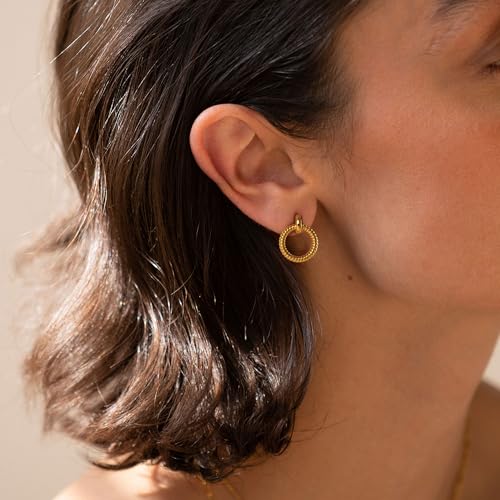 Gold Hoop Earrings for Women Trendy, 14K Gold Plated Huggie Earrings - color: Twist