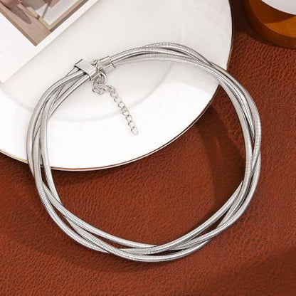Chunky Gold Statement Choker Neckalce for Women Layered Snakebone Chain Collar Necklace Twist Wrap Stainless Steel Choker Punk Aesthetic Jewelry Gifts - color: Silver