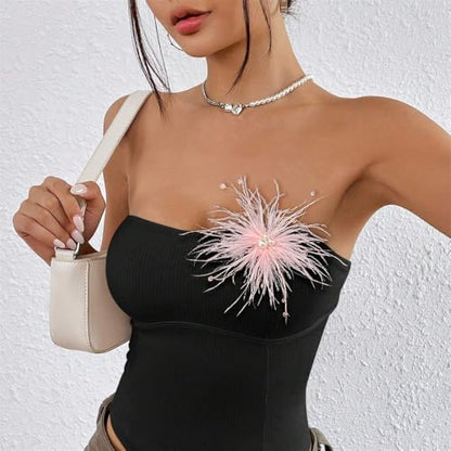 Elegant Feather Flower Pearl Cz Large Brooch Pin for Women Men Rhinestone Crystal Floral Lapel Pins Wedding Party Banquet Dress Suit Clothes Accessories Fashion Jewelry 180mm - color: Pink