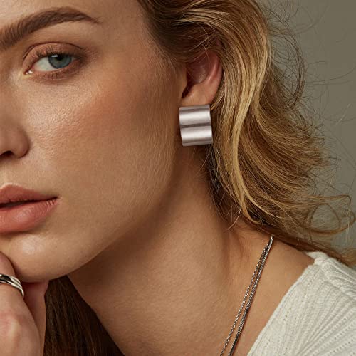 FANZE 2 Pairs Matte Gold Sliver Clip on Earrings for Women No Piercing | No Piercing Button Earring Comfortable Fashion Jewelry Gift - color: Set-1